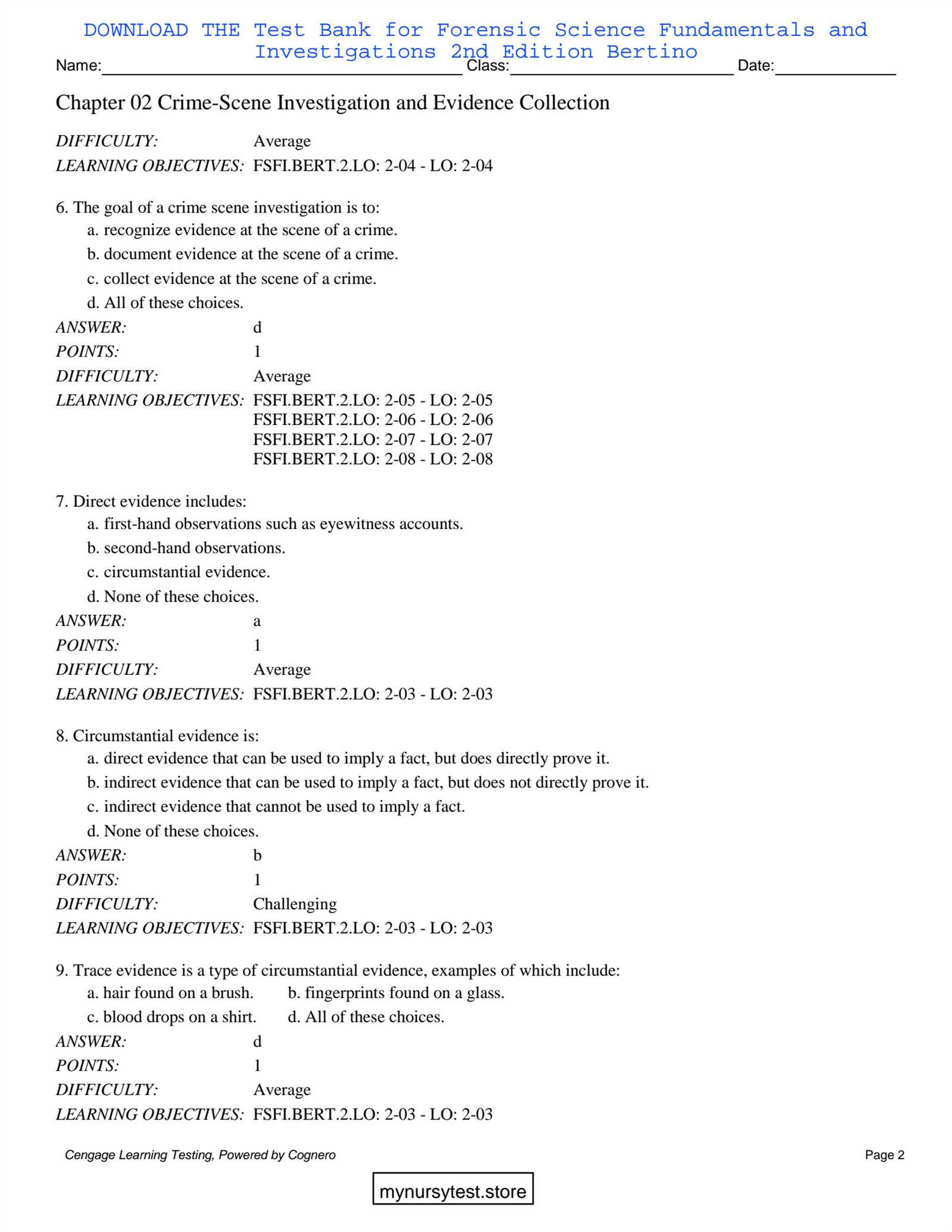 forensic science fundamentals and investigations answers