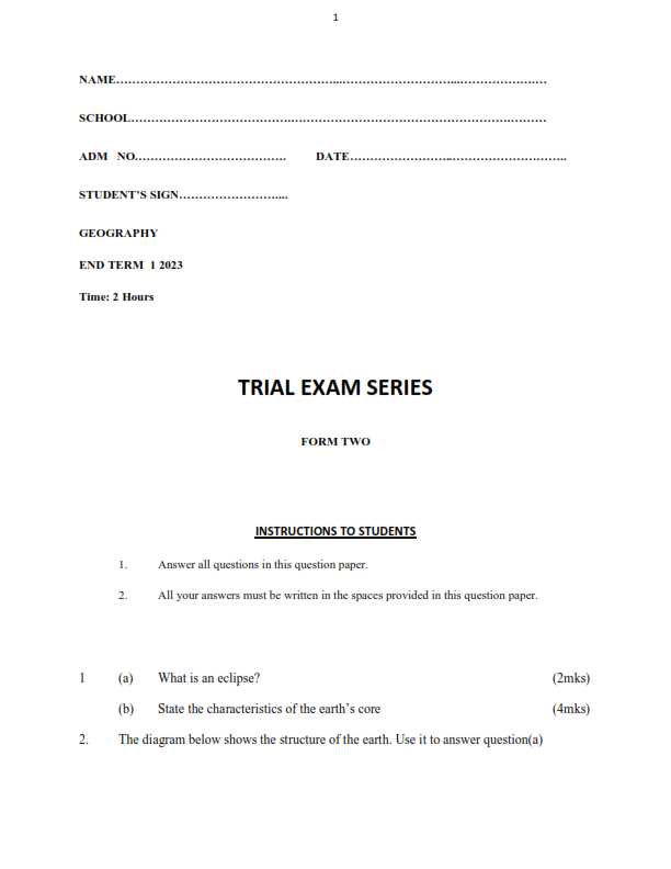 form 2 mathematics exam paper with answer