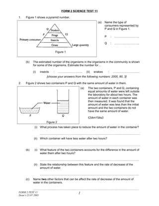 form 2 science exam paper with answer hk