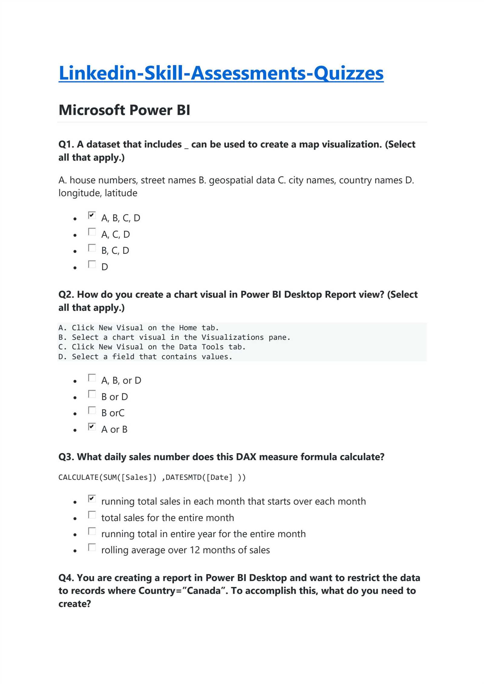 power bi essential training linkedin learning exam answers