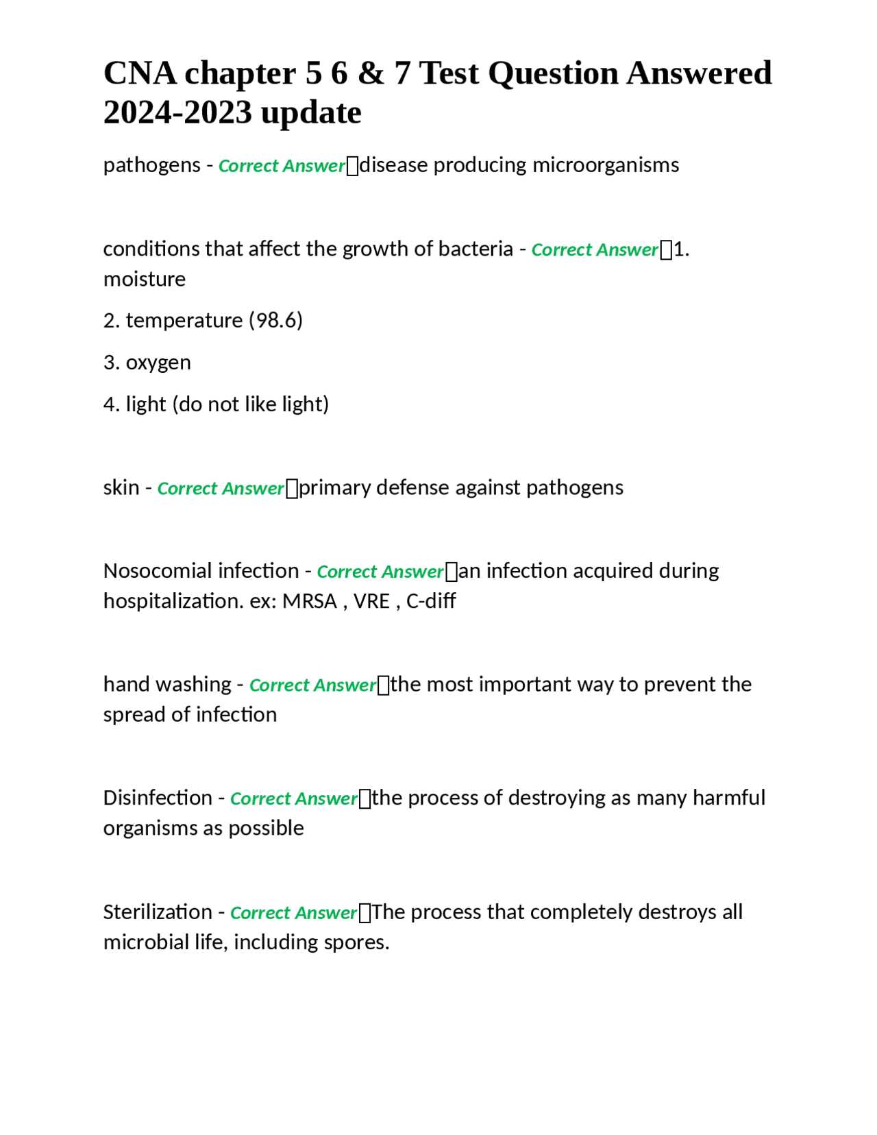 cna chapter 5 exam answers