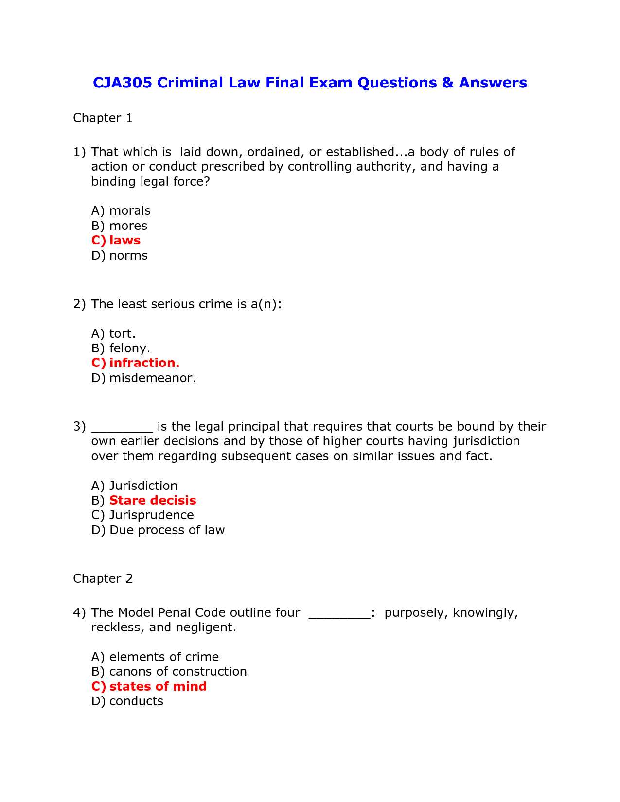 criminal law model answers for exams