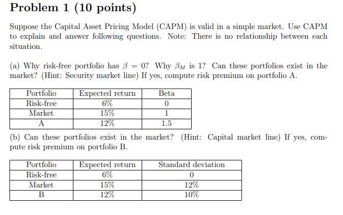 capital asset pricing model exam questions and answers