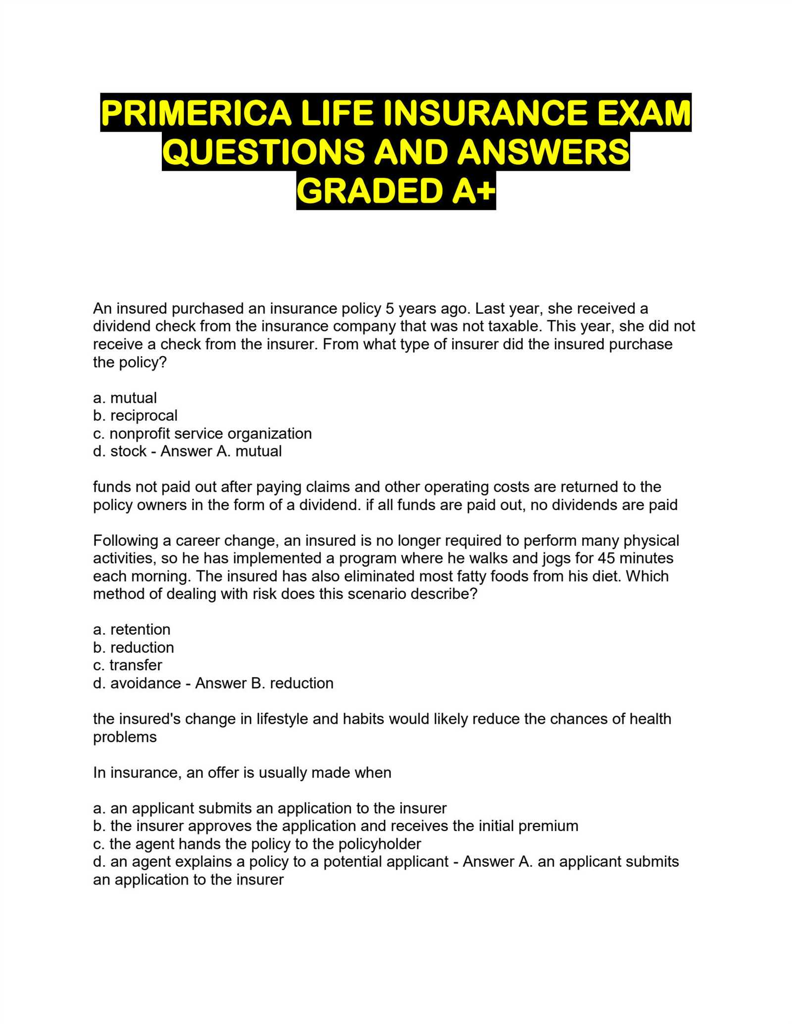 primerica exam answers