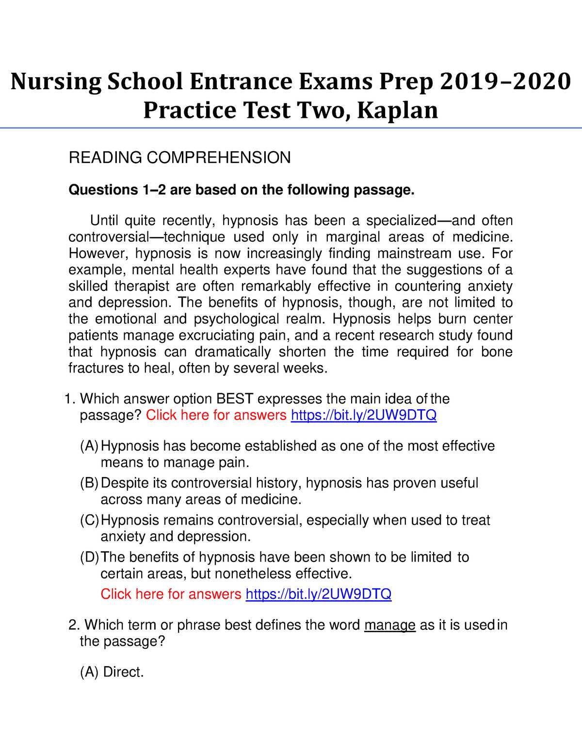 kaplan nursing entrance exam questions