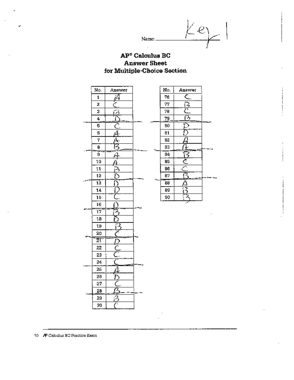 ap calc ab practice exam answers