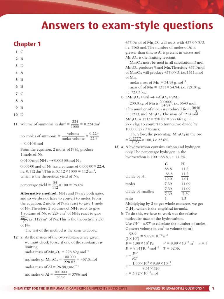 cambridge ib chemistry textbook answers exam style questions