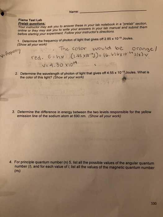 lab flame test answers