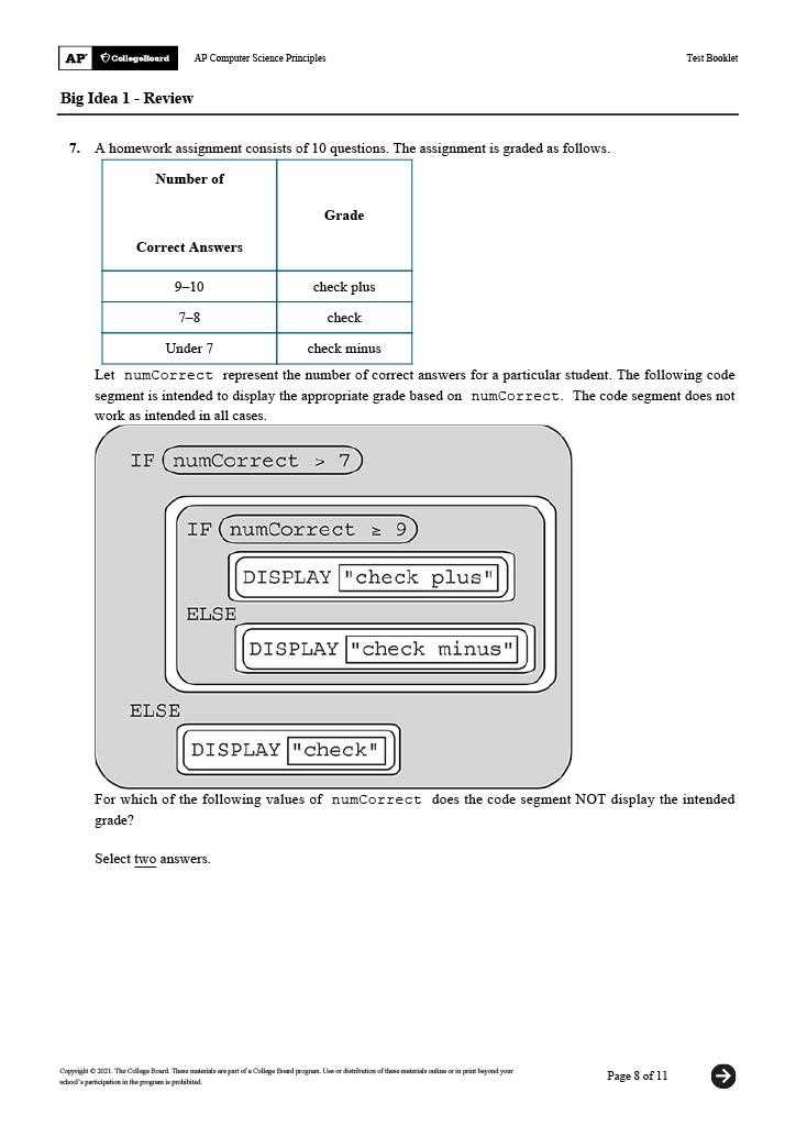 ap computer science principles practice exam answers