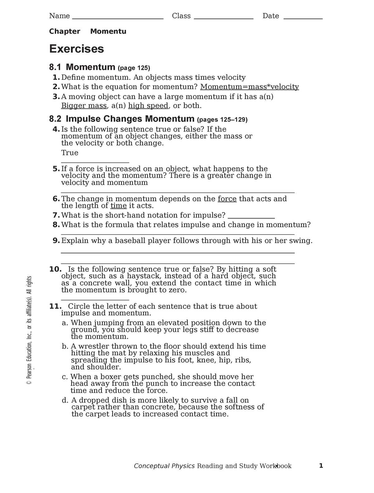 conceptual physics reading and study workbook chapter 9 answers