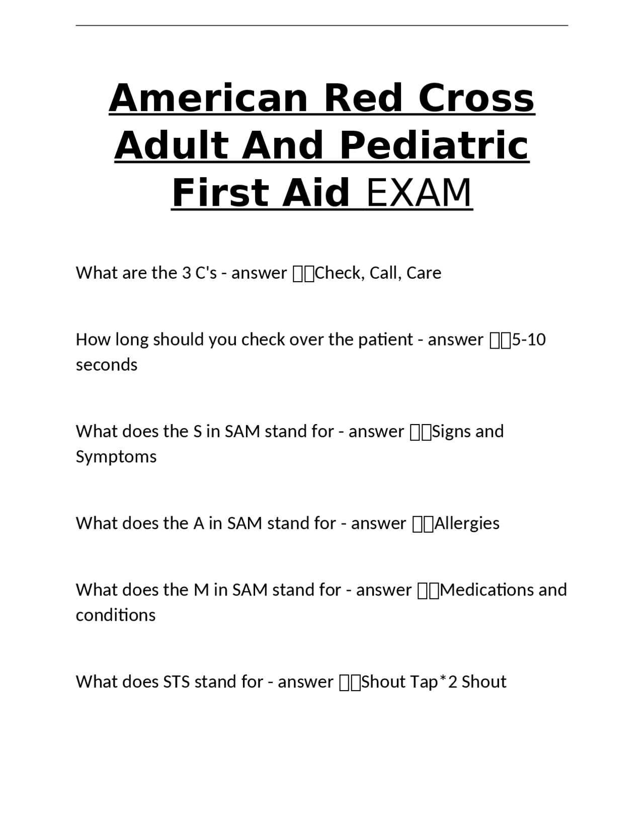 red cross first aid exam answers