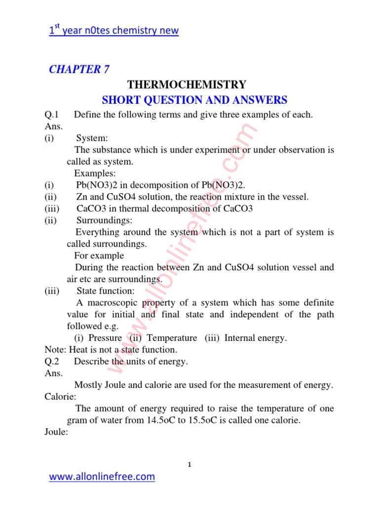 thermochemistry exam questions answers