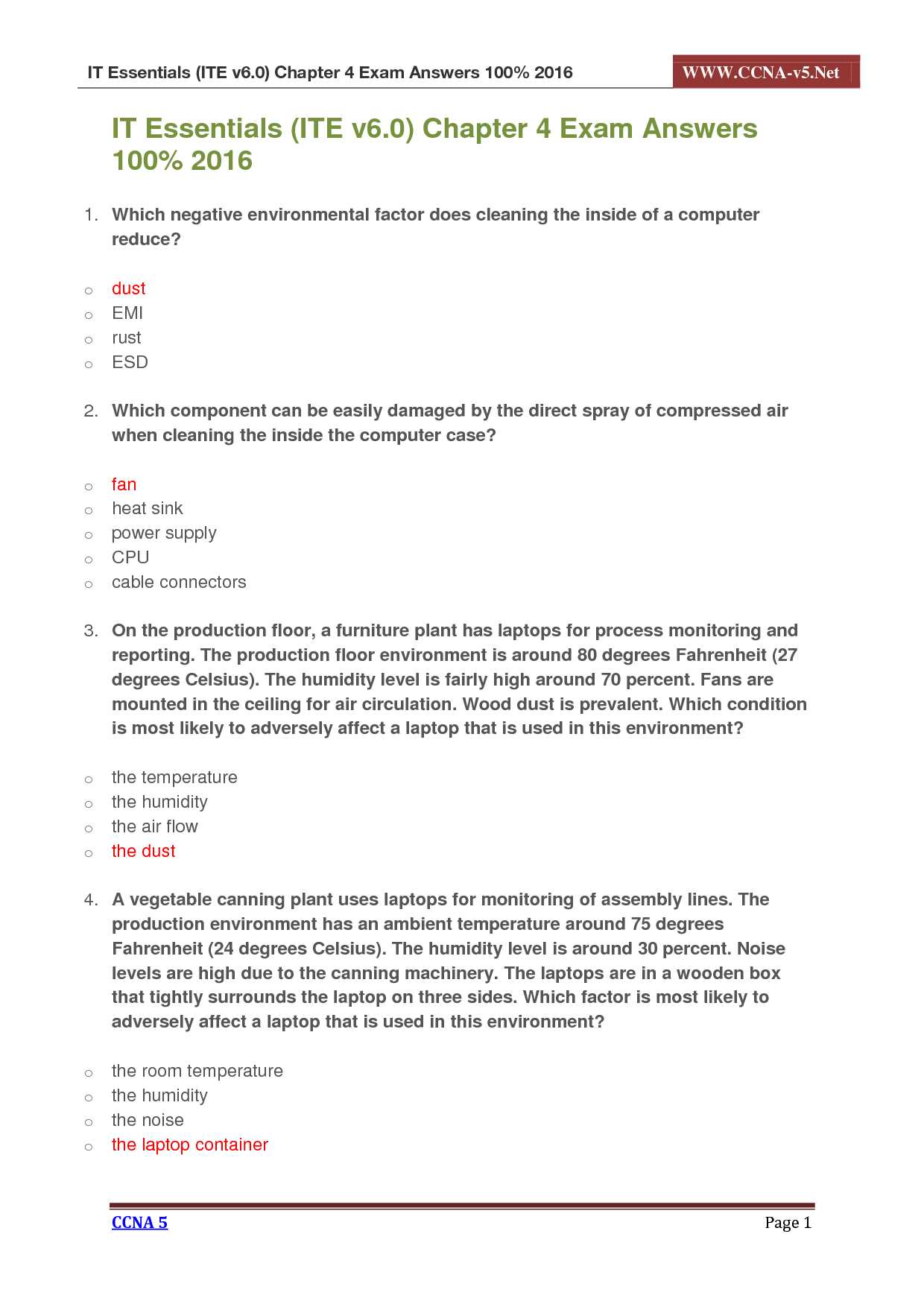 cisco ccna 1 chapter 4 exam answers