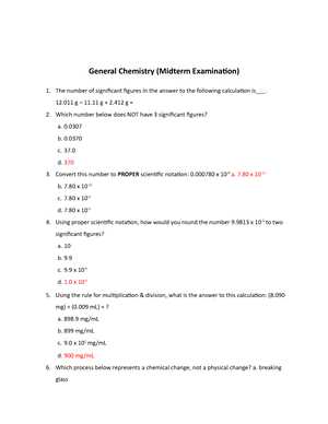 chemistry midterm exam answer key 2025