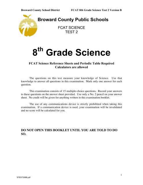 8th grade science fcat practice questions and answers