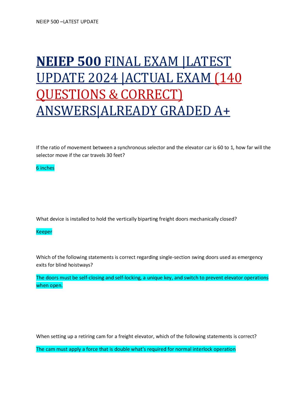 neiep 500 final exam answers