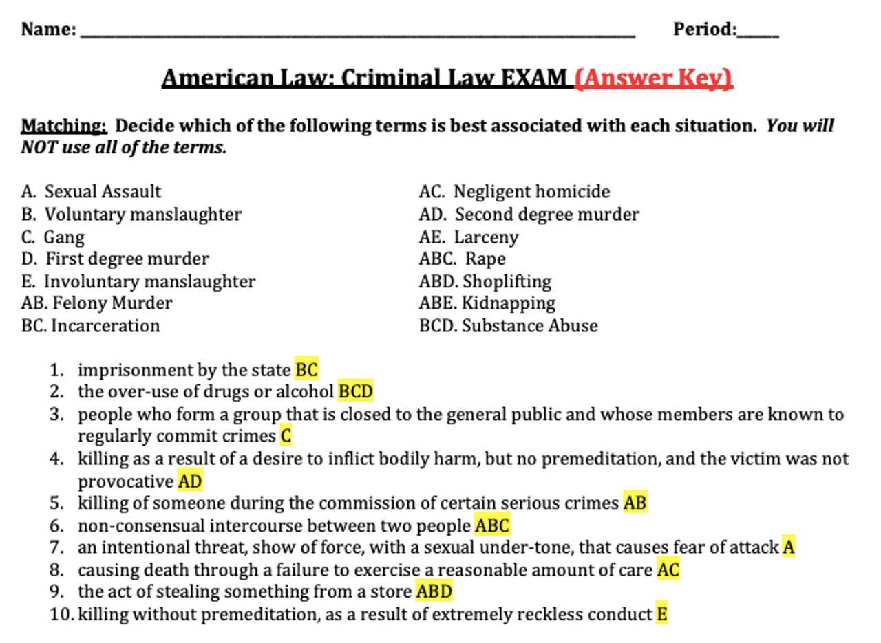 criminal law practice exams and answers