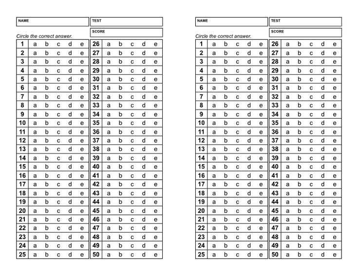 answer sheet template 1 100