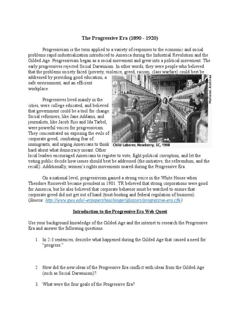 the progressive era worksheet answer key