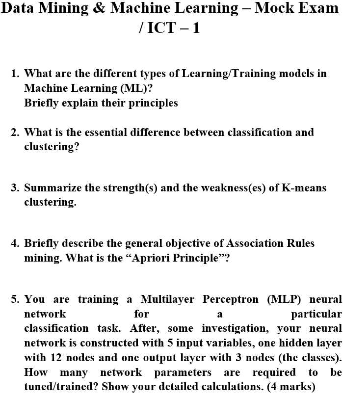 data mining exam questions and answers