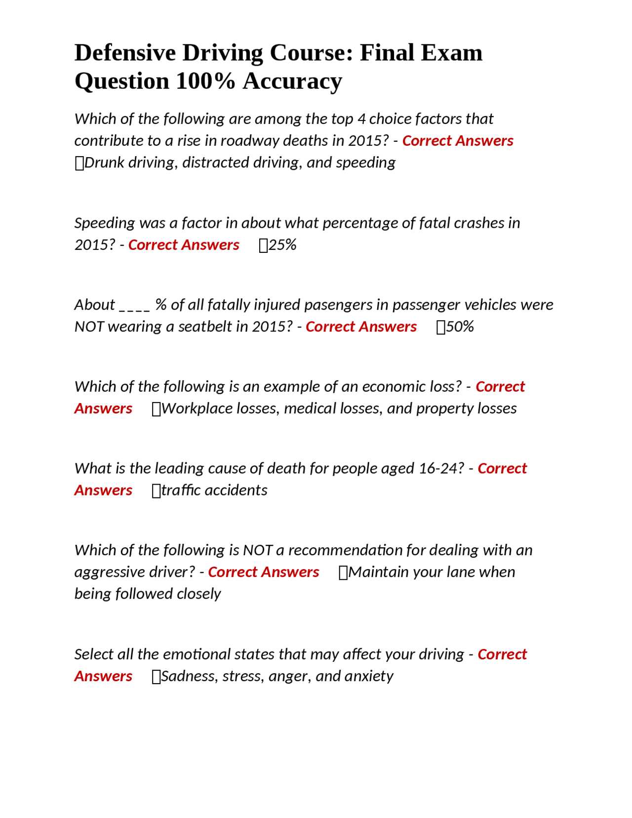 defensive driver course answers
