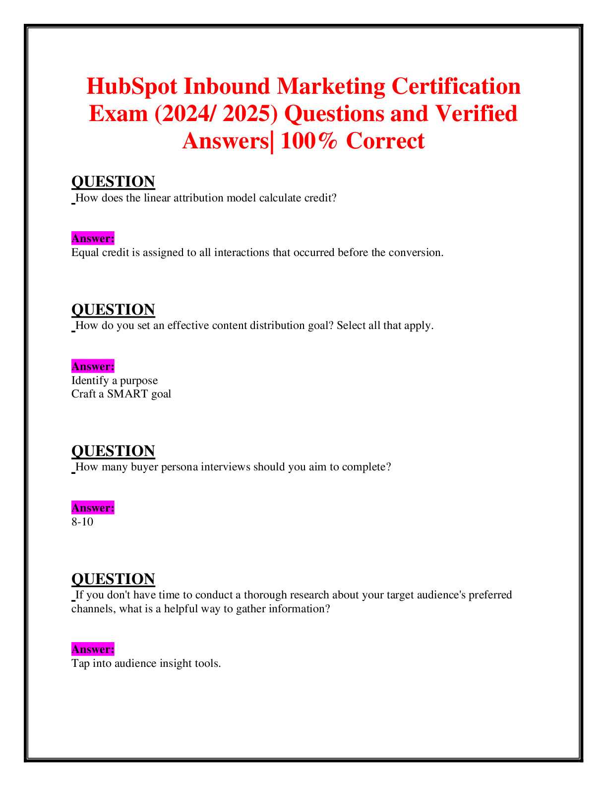 inbound exam answers