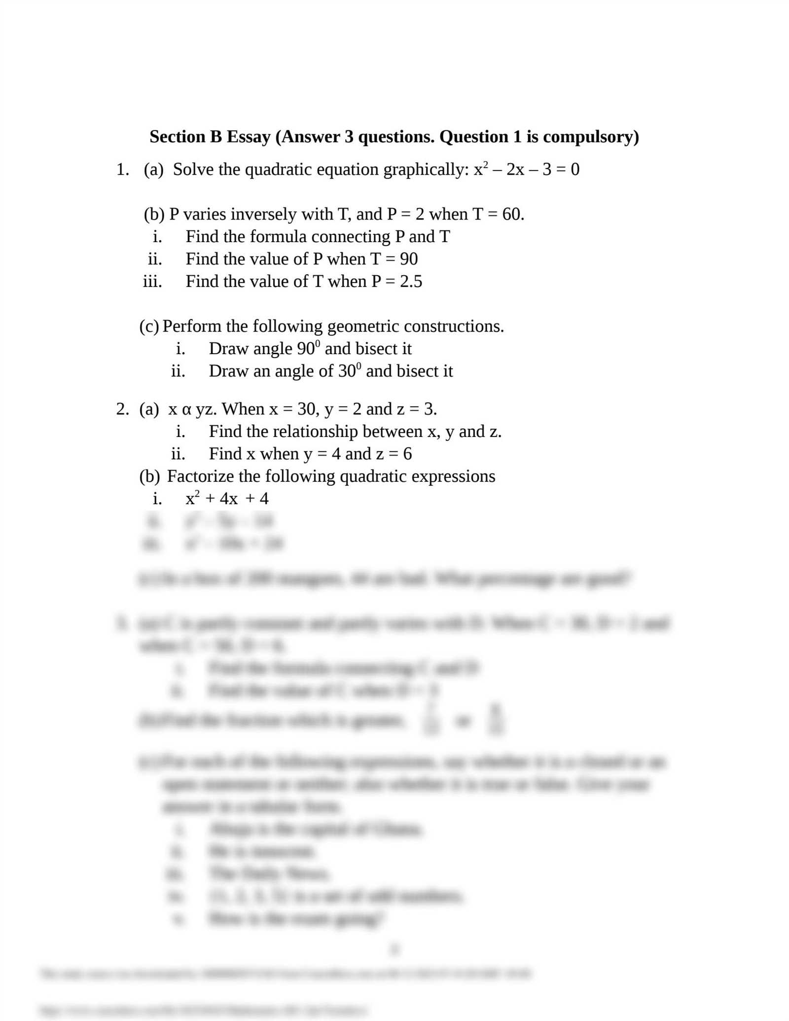 mathematics exam questions and answers