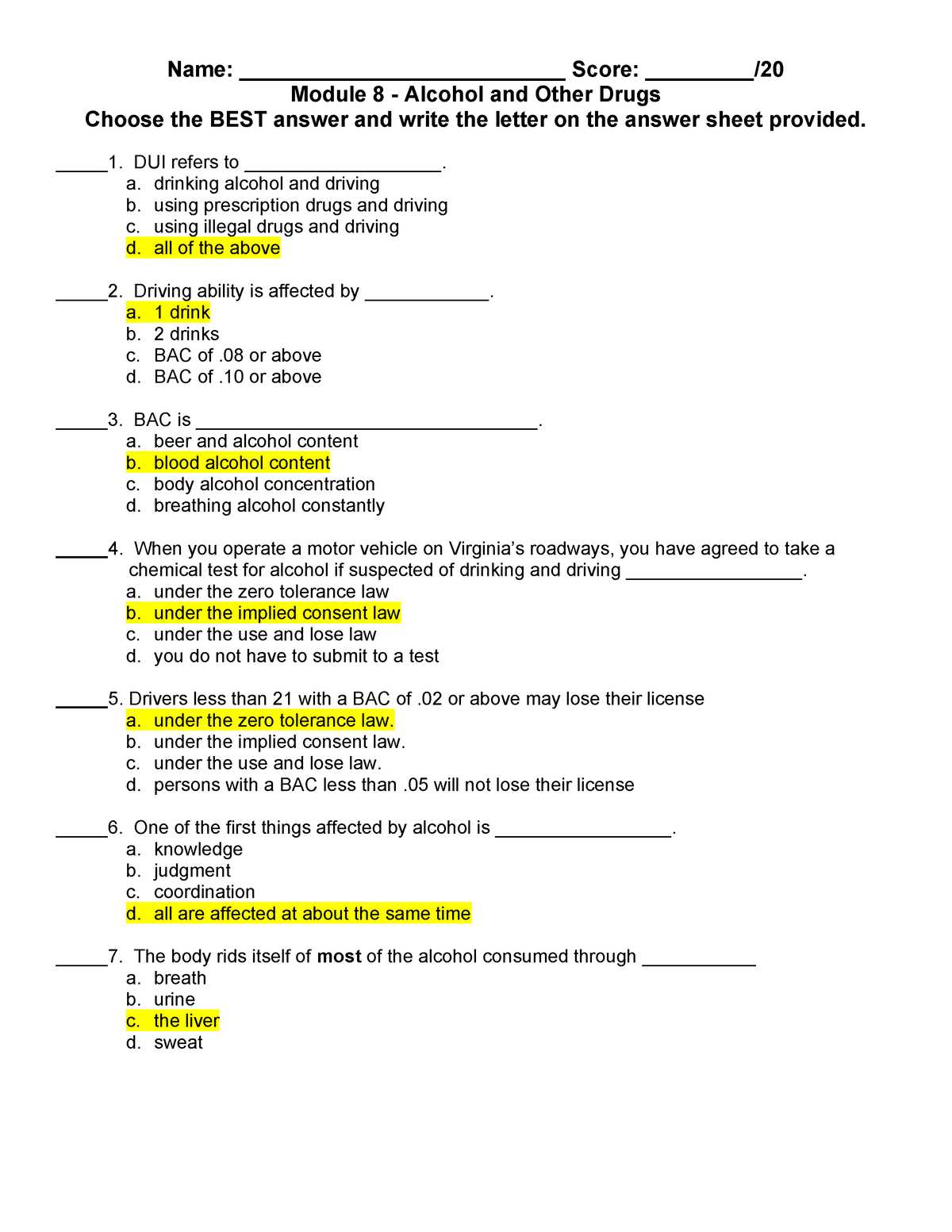 flvs drivers ed final exam answer key