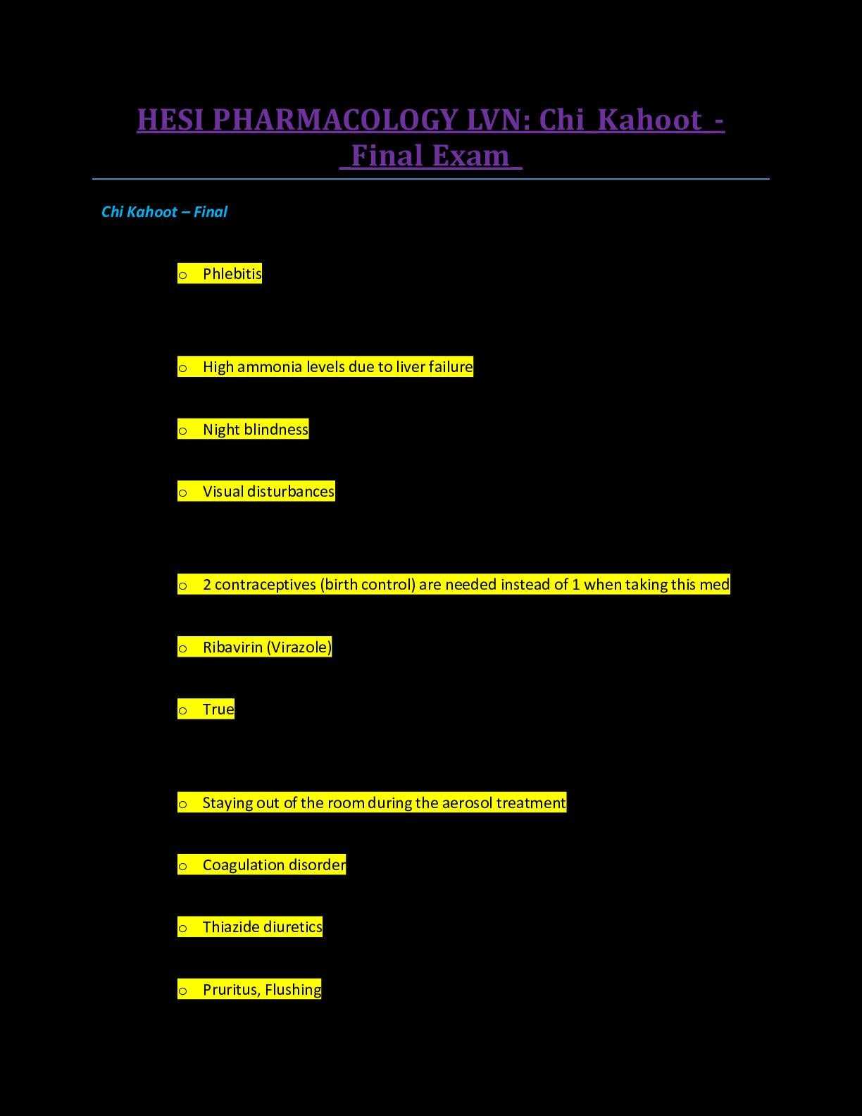 pharmacology hesi exam