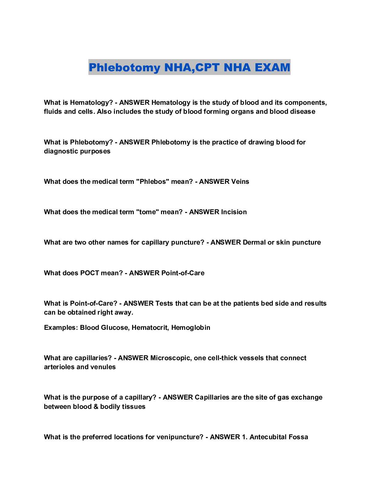 phlebotomy final exam answer key