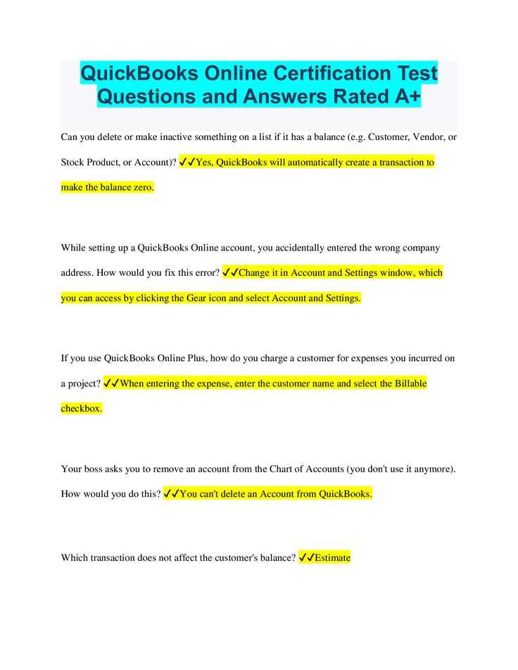 quickbook certification exam answers