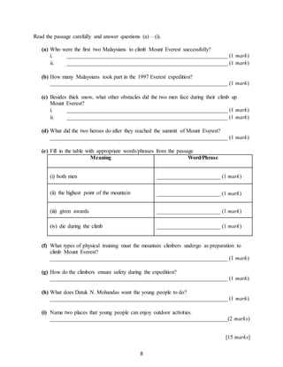 form 3 english exam paper with answer