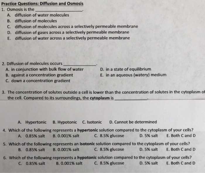 diffusion and osmosis problems answers