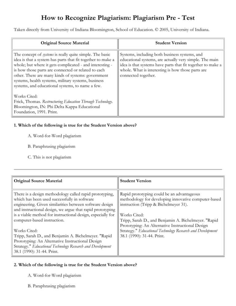 plagiarism test indiana answers