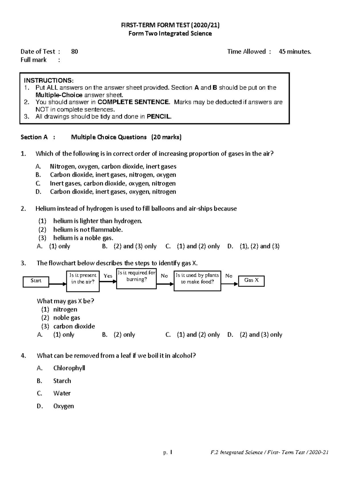 integrated science form 2 exam paper with answer