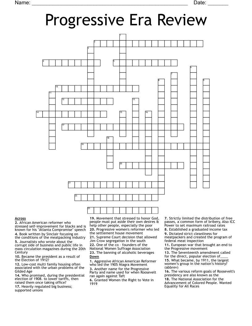 the progressive era worksheet answer key