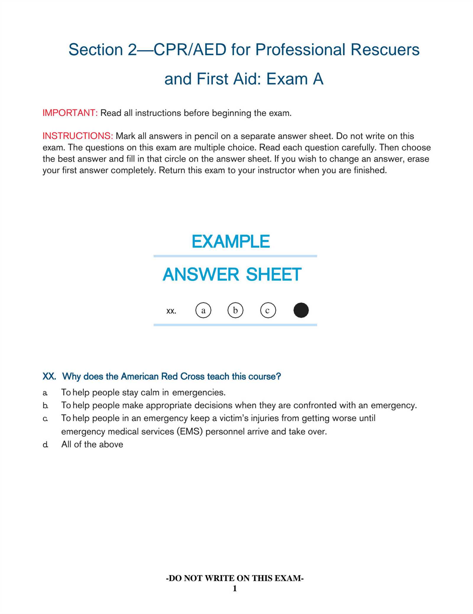 first aid exam a answer key