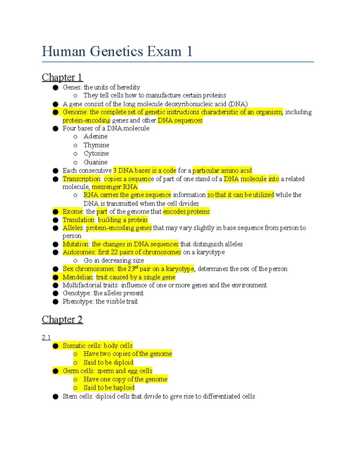 genetics exam 1 answers