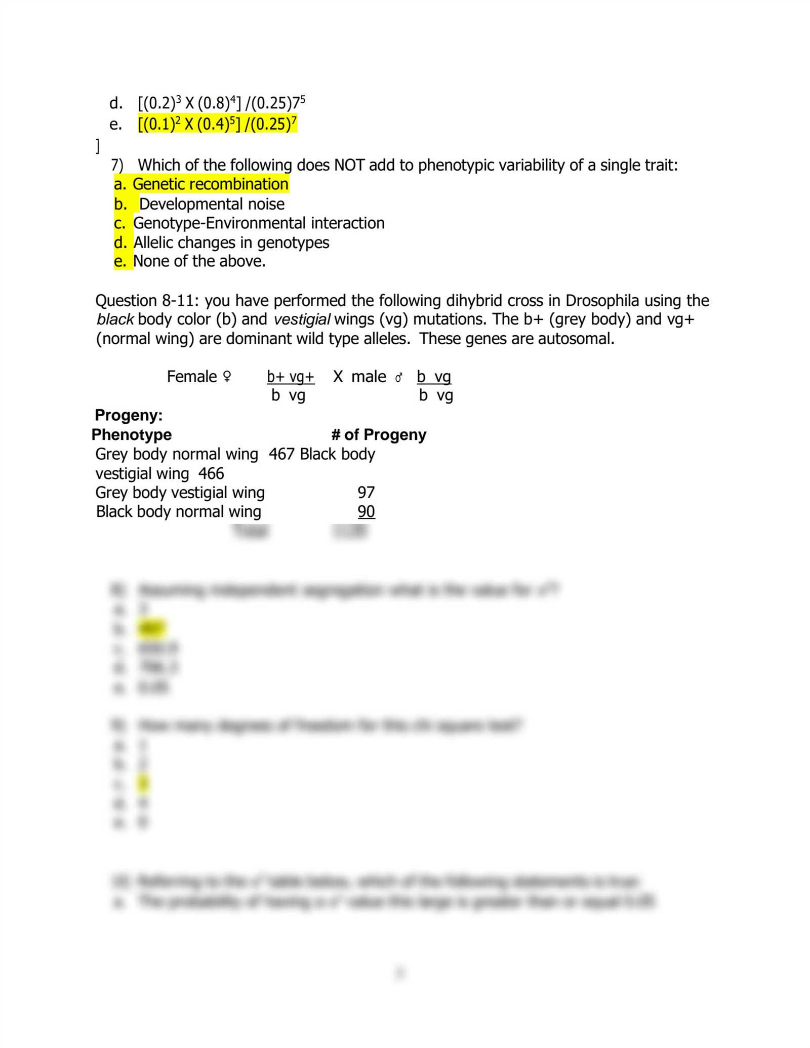 genetics exam review answer key