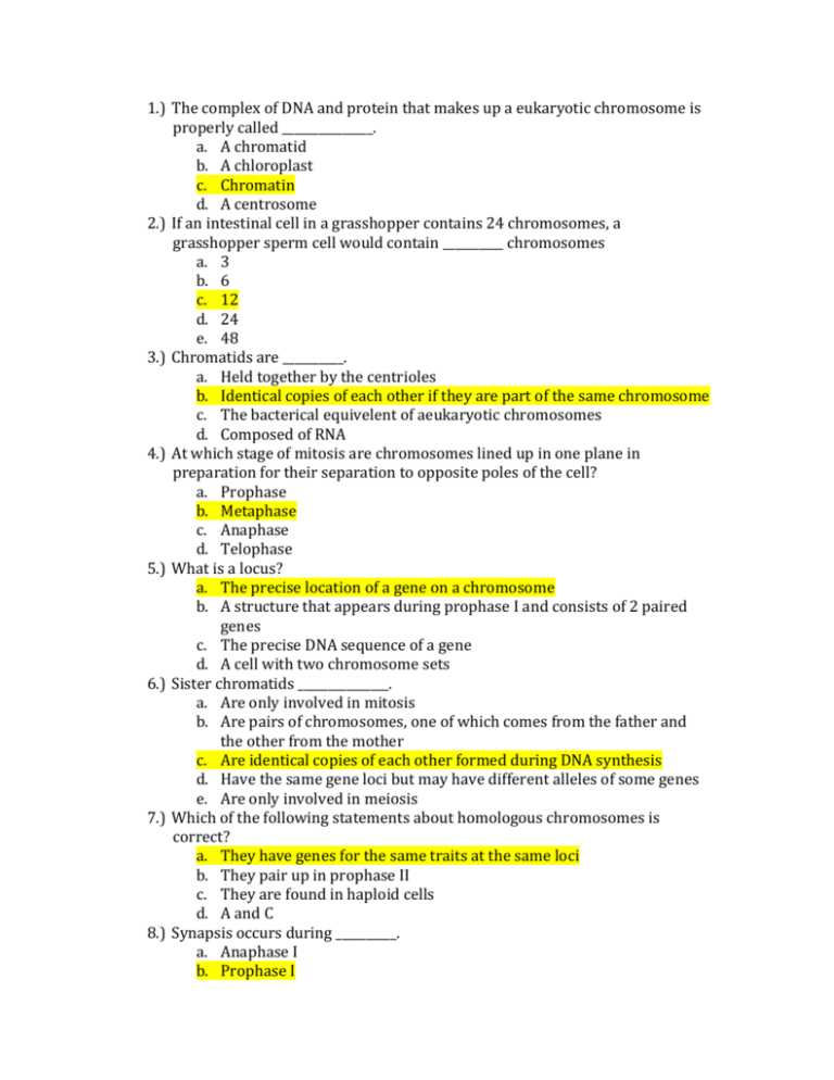 genetics unit exam answers