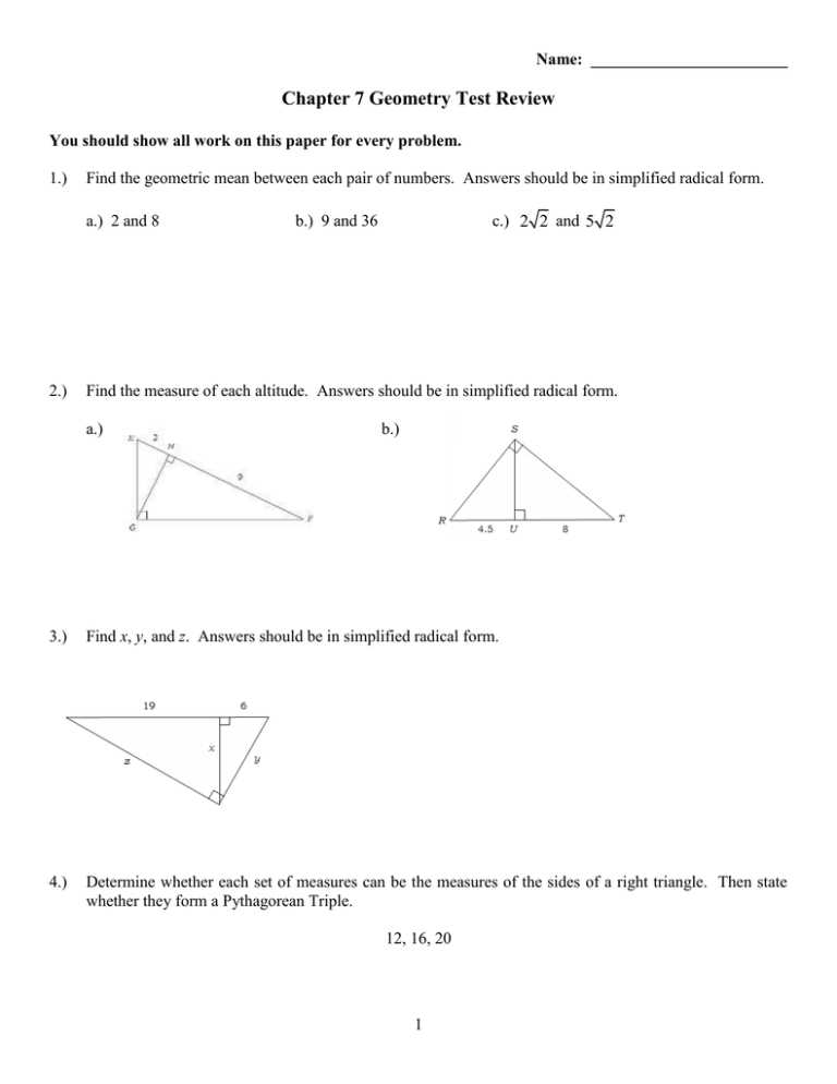 geometry chapter 7 review answers