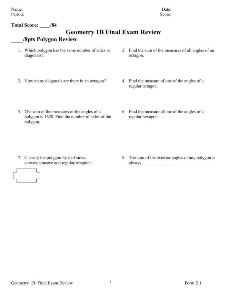 geometry final exam review worksheet answers