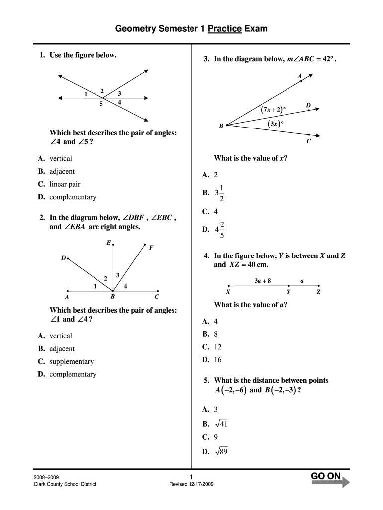 geometry final exam review worksheet answers