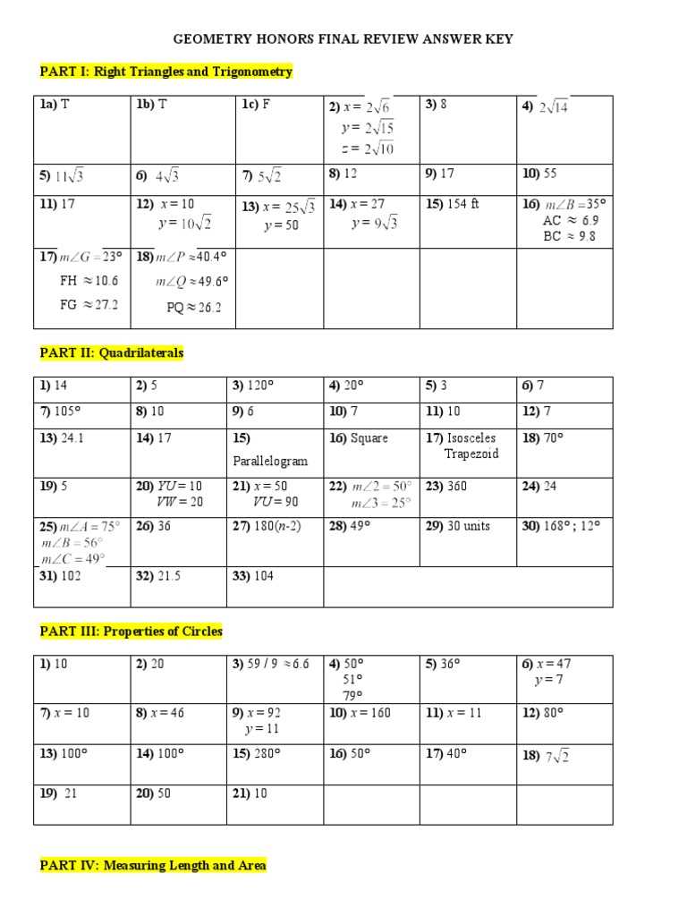 geometry final review answers