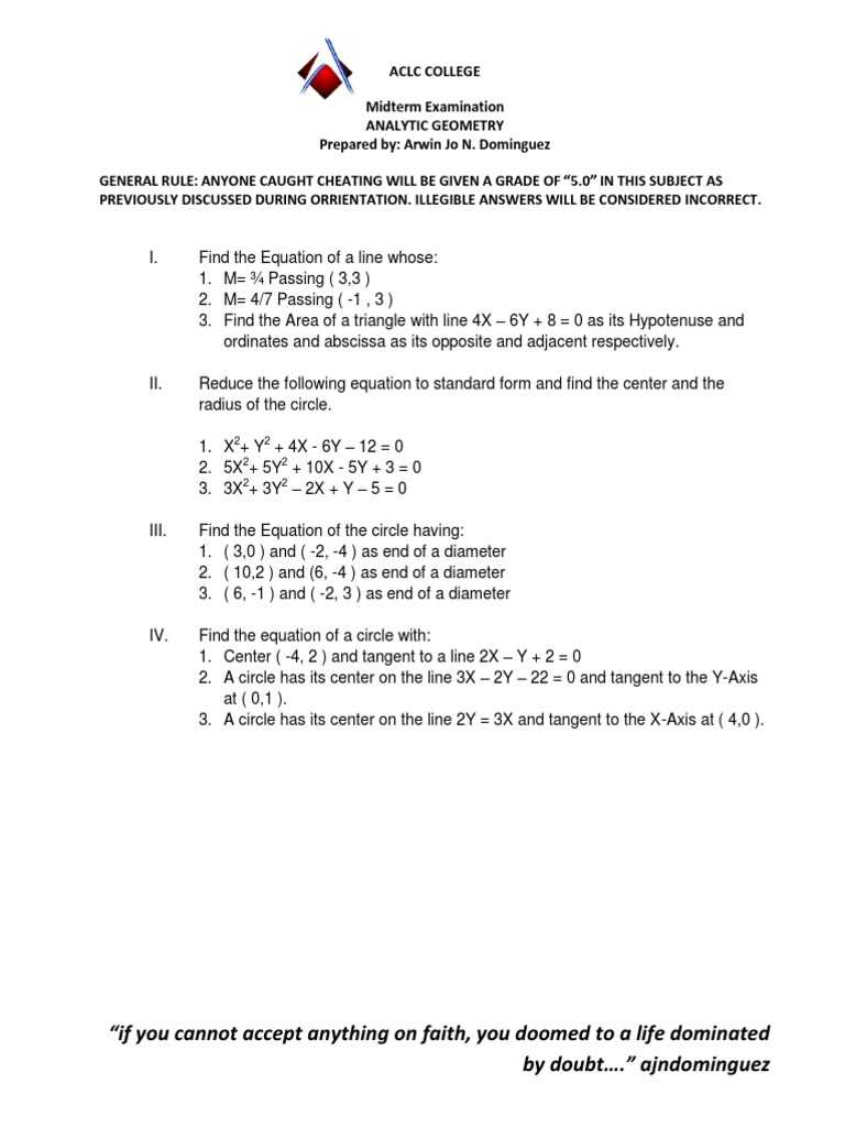 geometry midterm exam answer key