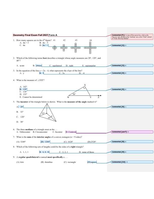 geometry midterm exam study guide answers