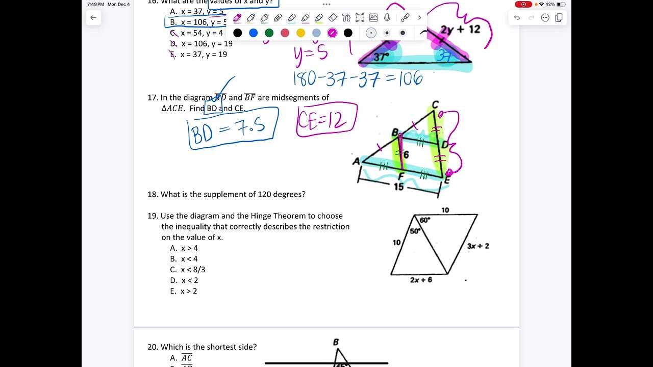 geometry semester 1 exam review answer key