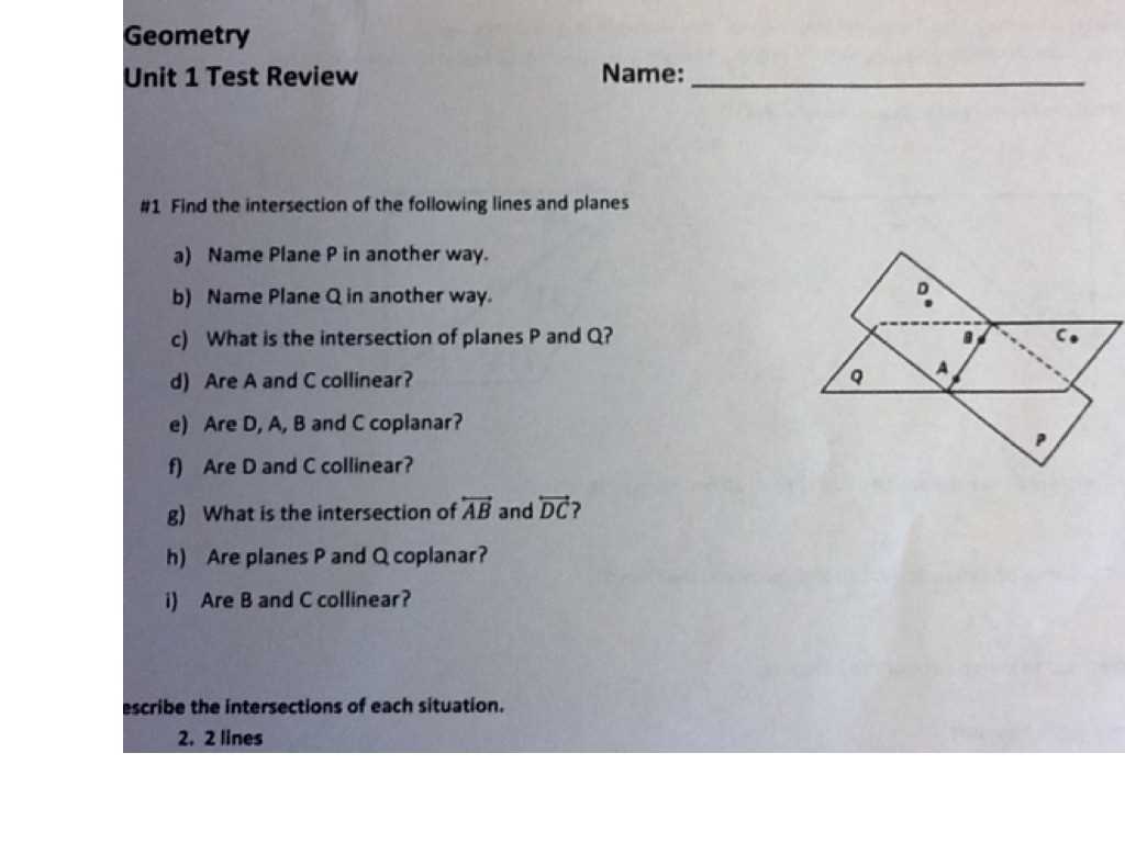 geometry unit 1 review answers