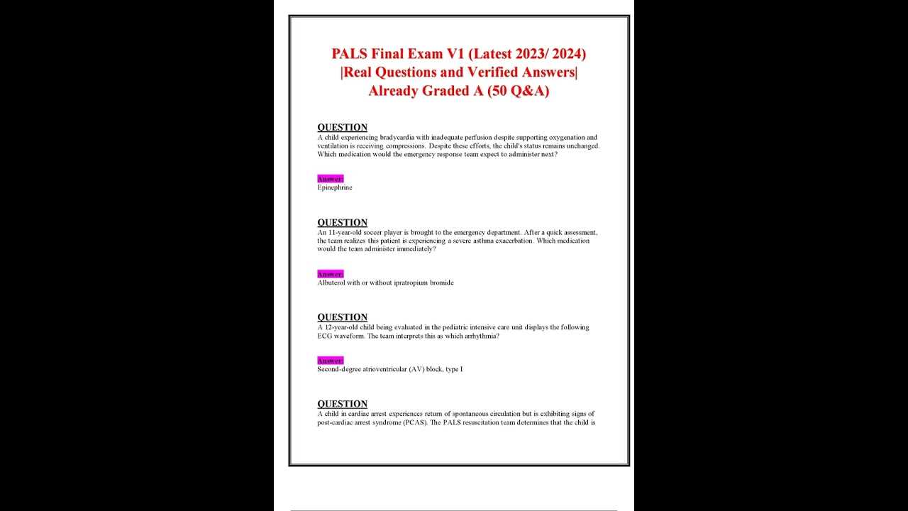 pediatric advanced life support post test answers