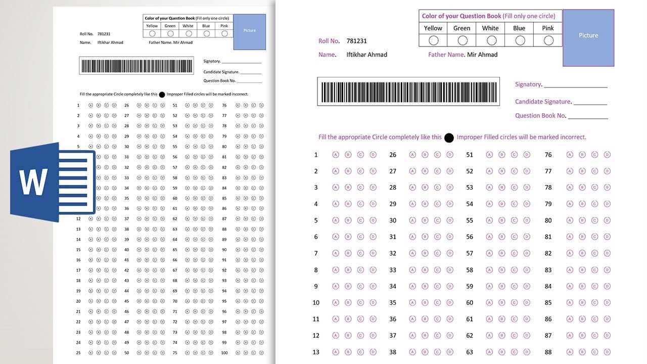 blank answer sheet template